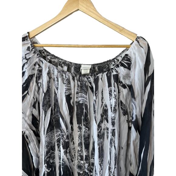 Venezia Black & White Semi-Sheer Long Sleeve Blouse Women's Size 18/20 - Picture 5 of 8